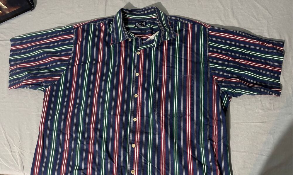Men's Honors Blue Striped Short Sleeve Shirt Size XLT Grandpa Multicolor